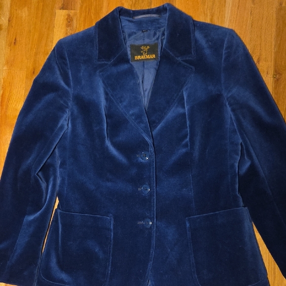 Braemar Navy Cotton Velvet Blazer Women’s Fitted Jacket Velour Classic   Size 14 - Picture 5 of 7
